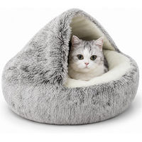 Produktbild von StellarLuma Katzenhöhle und Katzenbett aus Plüsch in Grau 40 cm 2-in-1 Schlafplatz für Katzen