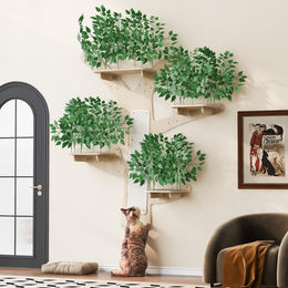 STILVORA Kratzbaum für Katzen aus Kiefernholz in Baumform zur Wandmontage mit Plattformen und Kratzflächen – Bild 1 von 2