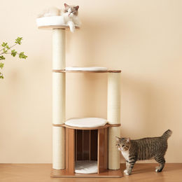 STILVORA Kratzbaum für Katzen mit 135cm Höhe, XXL-Stamm, 3 Plattformen und Kratztonne in Weiß oder Beige – Bild 1 von 1