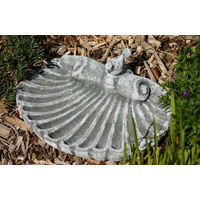 Produktbild von Stone and Style Vogeltränke Muschel mit Vogel aus Steinguss grau 35 cm