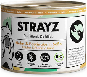 Produktbild von STRAYZ Bio Katzenfutter Bio-Huhn und Bio-Pastinake in Sauce, 6 x 200 g, getreidefrei und ohne Zucker