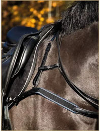 Stübben Brustblatt für Warmblut Pferde aus Leder wattiert Schwarz/Silber – Bild 1 von 3