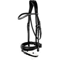 Produktbild von Stübben Clare Slide&Lock Sattelzaum mit runder Kombinationstrense und Kristallfront für Ponys aus Leder in Schwarz