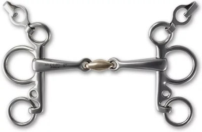 Stübben Pelham Gebiss 2240 doppelt gebrochen aus Edelstahl mit Sweet Copper Mittelstück für Pferde 12,5 cm 14 mm – Bild 1 von 2