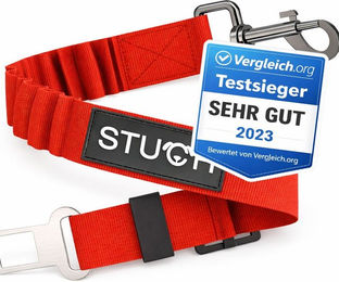 STUCH Universeller Bungee Sicherheitsgurt für Hunde und Katzen aus Nylon in Rot, Längenverstellbar 60-80cm – Bild 1 von 9