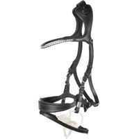 Produktbild von Stübben Trensenzaum Freedom II mit Slide&Lock und Strass sowie kombiniertem Reithalfter aus Leder und Metall in Schwarz für Warmblut