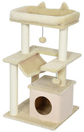 SUGIFT Eck-Kratzbaum für 1-2 Katzen mit Hängematte, Höhle und Sitzstange, Cremeweiß, 48x48x90 cm – Bild 1 von 1