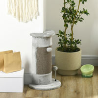 Produktbild von SUGIFT Eck-Kratzbaum für Katzen mit 2 Spielbällen aus Plüsch und Sisal in Grau, 34 x 25,5 x 58 cm