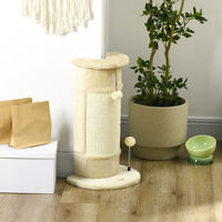 Produktbild von SUGIFT Eck-Kratzsäule für Katzen aus Sisal und Plüsch mit Spielzeug in Cremeweiß, 34 x 25,5 x 58 cm