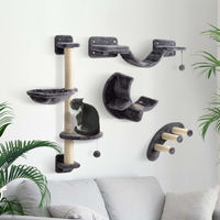 Produktbild von SUGIFT Katzen Kletterwand Set 4-teilig mit Hängematte Dunkelgrau aus Plüsch und Sisal für Katzen bis 5 kg