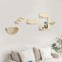 Produktbild von SUGIFT Katzen Kletterwand Set 4-teilig zur Wandmontage mit Hängematte, Plattform und Sisalpfosten in Beige, 40x28x73 cm