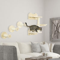 Produktbild von SUGIFT Katzen Kletterwand Set wandmontiert 3+1-teilig mit Kletterstufen und Hängematte aus Plüsch und Sisal in Beige und Cremeweiß 40x28x73 cm