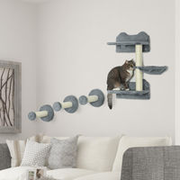 Produktbild von SUGIFT Katzen Kletterwand Set wandmontiert 4-teilig mit Kletterstufen Kratzbaum und Hängematte aus Plüsch und Sisal in Grau