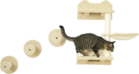 SUGIFT Katzen Kletterwand Set wandmontiert 4-teilig mit Kletterstufen und Hängematte aus Plüsch und Sisal in Beige und Cremeweiß 40x28x73 cm – Bild 1 von 1