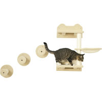 Produktbild von SUGIFT Katzen Kletterwand Set wandmontiert 4-teilig mit Kletterstufen und Hängematte aus Plüsch und Sisal in Beige und Cremeweiß 40x28x73 cm