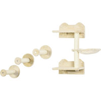 Produktbild von SUGIFT Katzen Kratzbaum Set Wandmontiert mit Kletterstufen und Hängematte aus Plüsch und Sisal in Beige und Cremeweiß