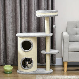 SUGIFT Katzenbaum mehrstöckig in Grau mit Sisal-Kratzpfosten, Katzenhöhle und Spielball, 59 x 35 x 100 cm – Bild 1 von 3