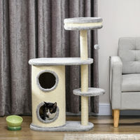 Produktbild von SUGIFT Katzenbaum mehrstöckig in Grau mit Sisal-Kratzpfosten, Katzenhöhle und Spielball, 59 x 35 x 100 cm
