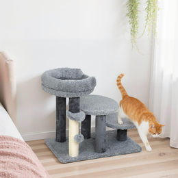 SUGIFT Katzenbaum mit Katzentreppe und abnehmbarem Katzenbett, 2-in-1 Kratzbaum aus Plüsch und Sisal, Grau, 60 x 40 x 56 cm – Bild 1 von 3