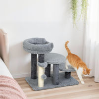 Produktbild von SUGIFT Katzenbaum mit Katzentreppe und abnehmbarem Katzenbett, 2-in-1 Kratzbaum aus Plüsch und Sisal, Grau, 60 x 40 x 56 cm