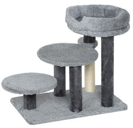 SUGIFT Katzenbaum mit Stufen und Katzentreppe 2-in-1 aus Plüsch und Sisal in Grau mit abnehmbarem Katzenbett für Katzen bis 6 kg 60 x 40 x 56 cm – Bild 1 von 1