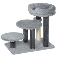 Produktbild von SUGIFT Katzenbaum mit Stufen und Katzentreppe 2-in-1 aus Plüsch und Sisal in Grau mit abnehmbarem Katzenbett für Katzen bis 6 kg 60 x 40 x 56 cm