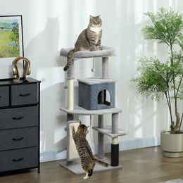 SUGIFT Katzenbaum XXL Hellgrau mit Kratzpfosten Katzenbett und Katzenhaus aus Plüsch und Sisal für 1-2 Katzen bis 6 kg 132 cm – Bild 1 von 1