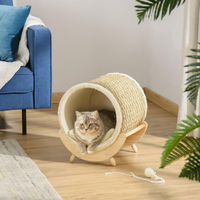 Produktbild von SUGIFT Katzenhöhle aus Kiefernholz mit Kratzfläche und Kissen in Khaki Natur Beige 41 x 38 x 43 cm für Katzen bis 5 kg