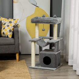 SUGIFT Katzenkratzbaum Grau mit Höhle und Hängematte aus Sisal und Plüsch 90 cm – Bild 1 von 1