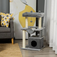 Produktbild von SUGIFT Katzenkratzbaum Grau mit Höhle und Hängematte aus Sisal und Plüsch 90 cm