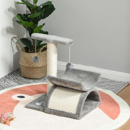 SUGIFT Katzenkratzbaum klein mit Tunnel und U-förmiger Liegefläche aus Plüsch und Sisal in Hellgrau, 40x30x43 cm – Bild 1 von 2