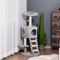 Produktbild von SUGIFT Katzenkratzbaum mit Höhle und Sisalseil aus Plüsch in Hellgrau 120 cm