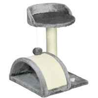 Produktbild von SUGIFT Katzenkratzbaum mit Höhle und Spielball aus Plüsch und Sisal in Grau, kompakt für Katzen bis 4 kg