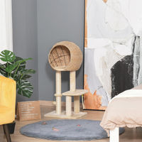 Produktbild von SUGIFT Katzenkratzbaum mit Höhle und Spielball aus Sisal und Plüsch in Beige 100 cm für mittelgroße Katzen