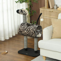 Produktbild von SUGIFT Katzenkratzbaum mit Tunnel im Zebra-Design in Schwarz-Weiß mit 3 Kratzstämmen aus Juteseilen und Plüsch
