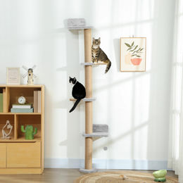 SUGIFT Katzenkratzbaum Wandmontage mit 5 Stufen und Sisalpfosten Hellgrau 48 x 21 x 180 cm – Bild 1 von 1