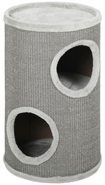 SUGIFT Katzentonne Kratzturm mit 2 Höhlen aus Sisal und Plüsch in Hellgrau für 1-2 Katzen bis 5 kg Ø 35 x 60 cm – Bild 1 von 1
