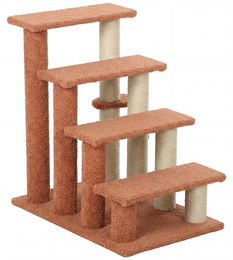 SUGIFT Katzentreppe mit Kratzsäule und Spielball, 4-stufiger Kratzbaum aus Plüsch und Jute, Braun, 60x40x64 cm – Bild 1 von 1