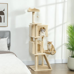 SUGIFT Kratzbaum Beige mit Hängematte, Höhle und Leiter aus Sisal und Plüsch, 160 cm hoch – Bild 1 von 1