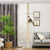 Produktbild von SUGIFT Kratzbaum Boden bis Decke höhenverstellbar 225–275 cm Cremeweiß für 2 Katzen mit Kippschutz
