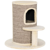 Produktbild von SUGIFT Kratzbaum Fass-Design mit 2 Ebenen aus Sisal und Plüsch in Beige-Braun 60 x 60 x 61 cm