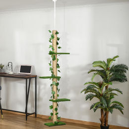 SUGIFT Kratzbaum für Katzen höhenverstellbar 202–242 cm mit Juteseil-Kratzpfosten in Grün/Gelb – Bild 1 von 1
