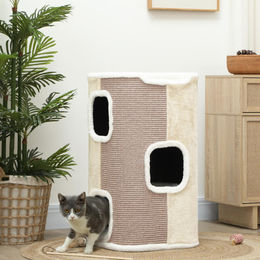 SUGIFT Kratzbaum für Katzen Kratztonne mit 3 Ebenen aus Plüsch in Beige/Weiß 40x40x74 cm – Bild 1 von 1