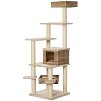 Produktbild von SUGIFT Kratzbaum für Katzen mehrstöckig mit PE-Rattan Höhle in Beige-Braun 174 cm