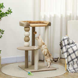 SUGIFT Kratzbaum für Katzen mit 2 Etagen, Katzenbett, Spielbällen und Kratzstämmen aus Plüsch in Kaffeebraun, 56 x 54 x 86 cm – Bild 1 von 1