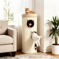 Produktbild von SUGIFT Kratzbaum für Katzen mit 4 Ebenen und 3 Schlafhöhlen aus Sisal in Cremeweiß 38 x 38 x 96 cm