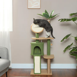 SUGIFT Kratzbaum für Katzen mit Blätterdeko, Höhle, Sisal-Kratzpfosten, Rampe und Spielbällen in Grün, 48 x 44 x 139 cm – Bild 1 von 2