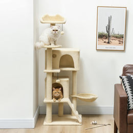 SUGIFT Kratzbaum für Katzen mit Hängematte, Höhle und Leiter, Beige, 140 cm Höhe – Bild 1 von 1
