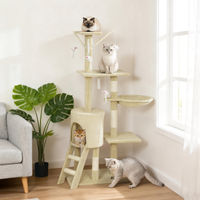 Produktbild von SUGIFT Kratzbaum für Katzen mit Höhle und Schlafnest aus Plüsch und Sisal in Beige 60 x 35 x 134 cm