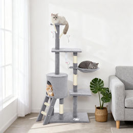 SUGIFT Kratzbaum für Katzen mit Höhle und Schlafnest in Grau mit Sisalpfosten und 4 Spielzeugen 60x35x134 cm – Bild 1 von 1